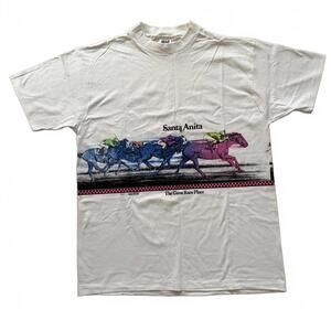 Vintage Santa Anita Racetrack T-Shirt Anvil San Segal Horse Wrap 1989 Men's XL